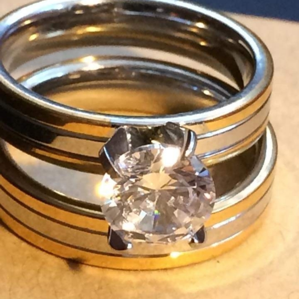 Two Tone White Sapphire Ring Set